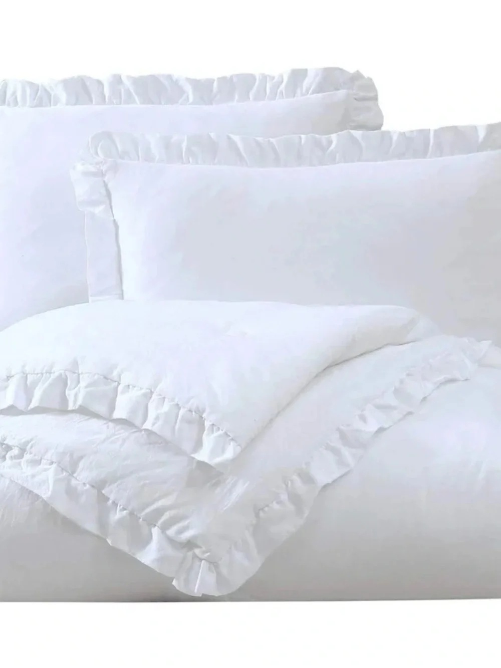 White Ruffled Queen 3 piece Comforter Set